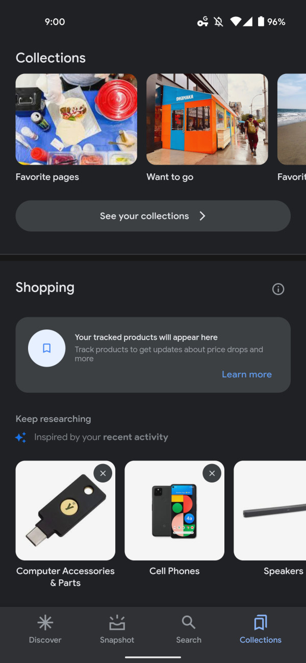 Collections Tab Shopping