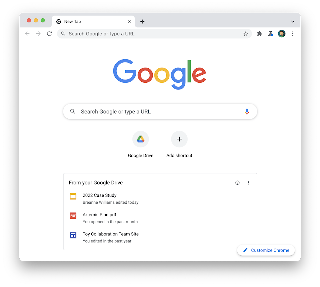 Google Chrome New Tab Drive Files
