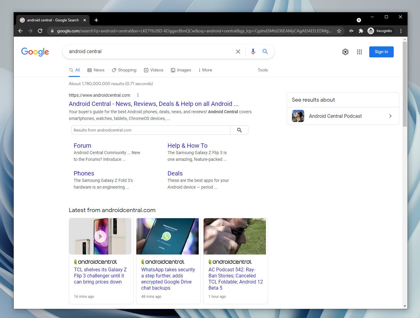 Dark mode in Google Search for desktop