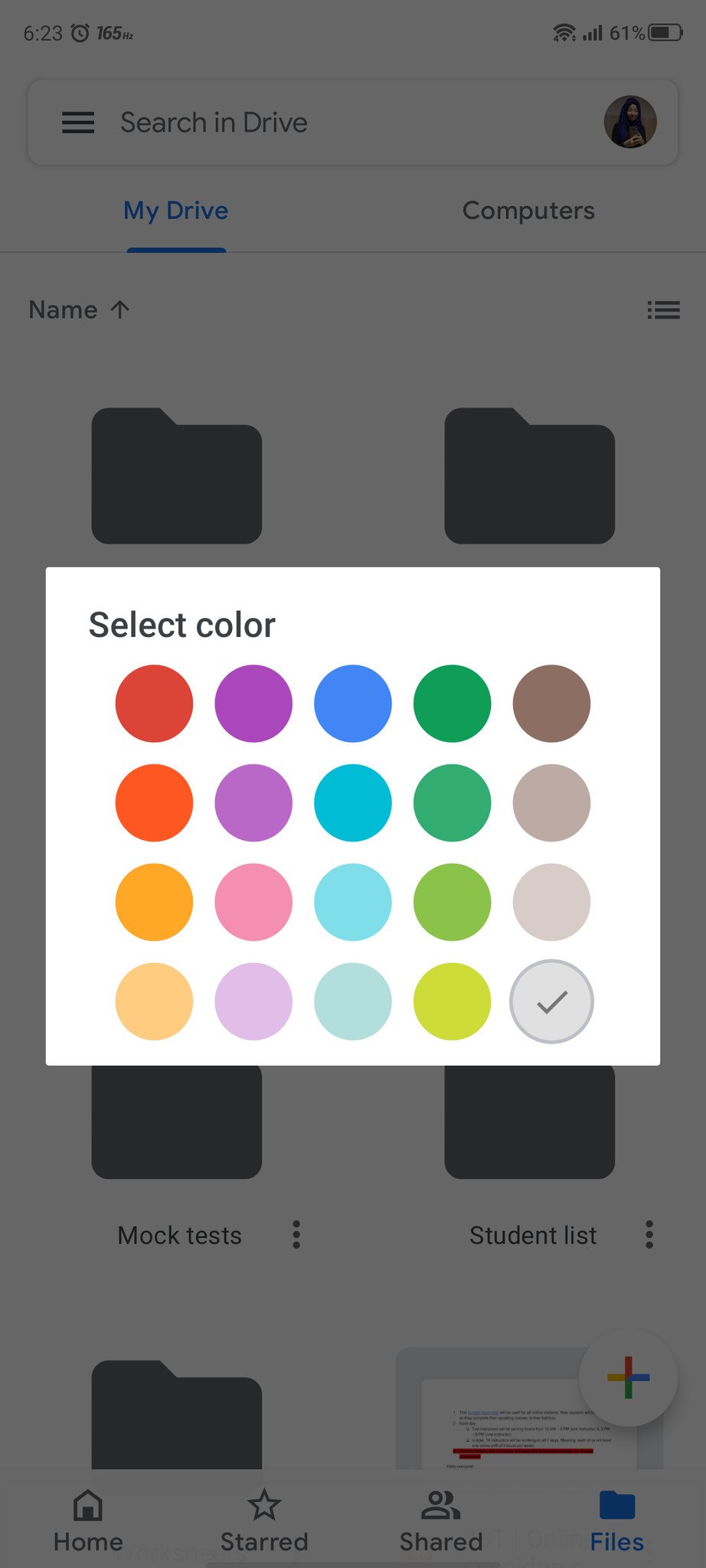 Google Drive Android Change Folder Color