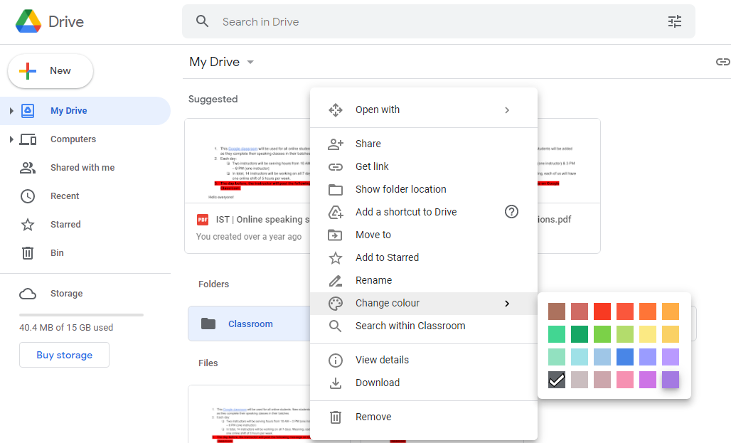 Google Drive Change Folder Color Screenshot