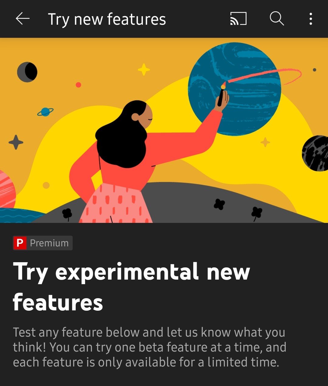 YouTube Try Experimental Features Banner