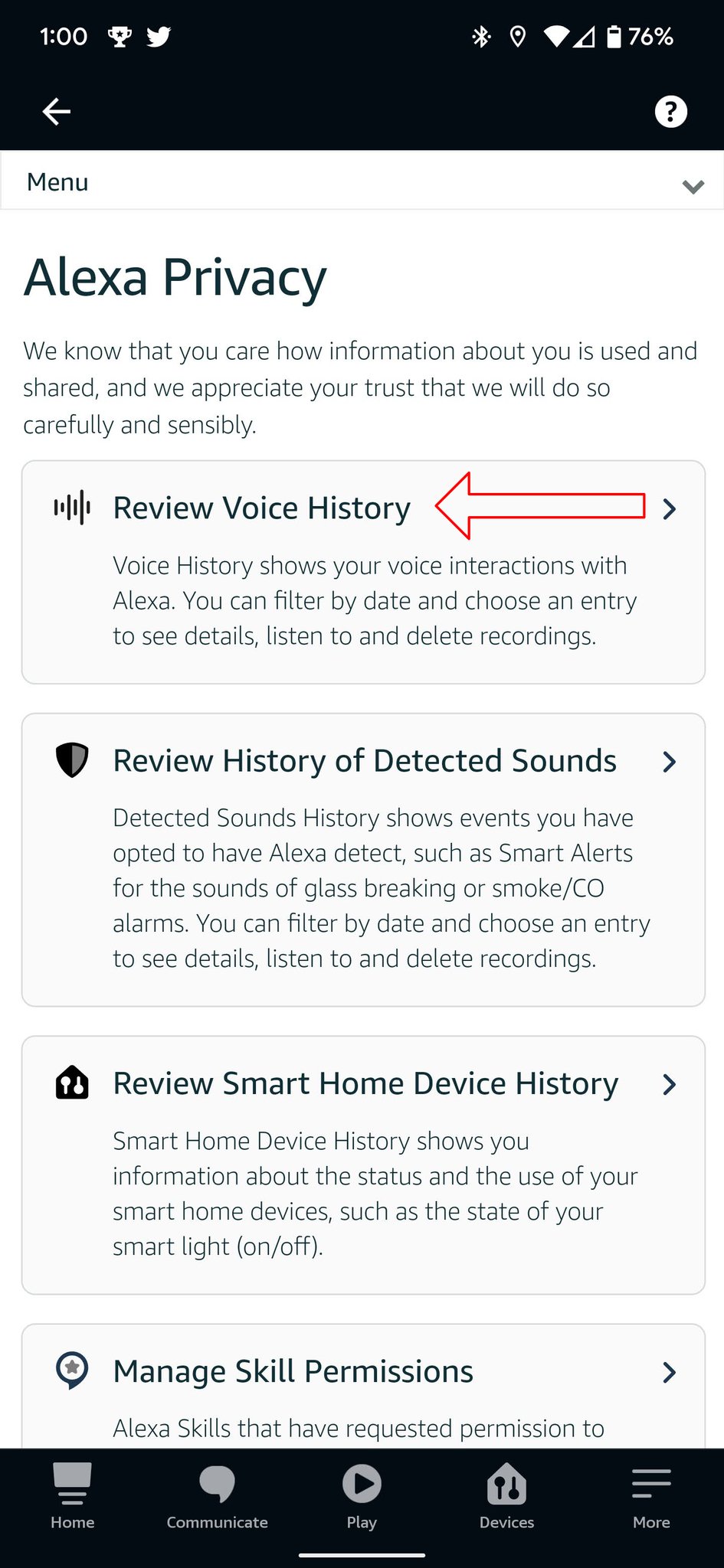 Alexa App Screenshot Privacy Settings