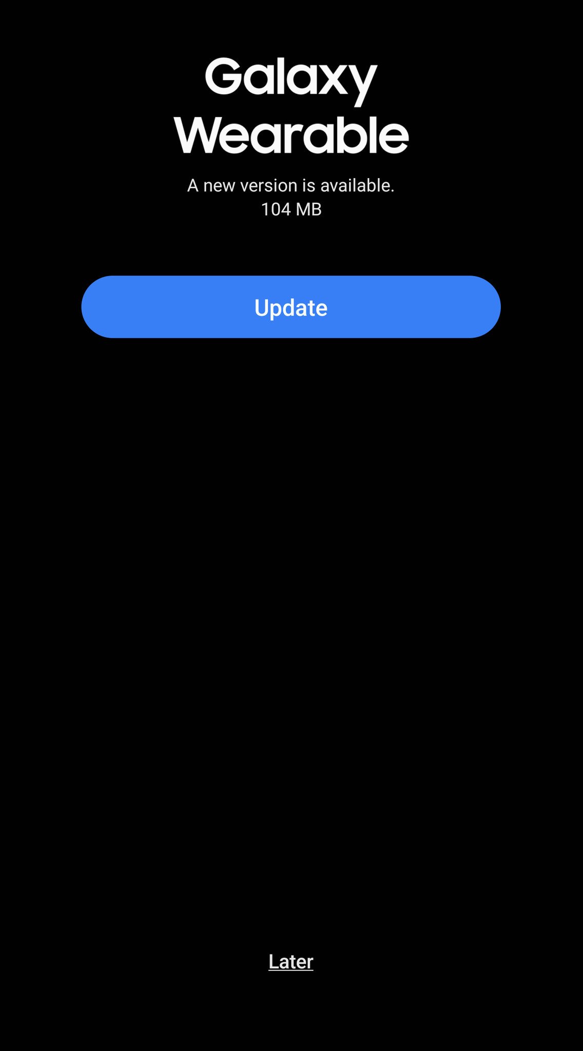 Galaxy Wearable Update Screen