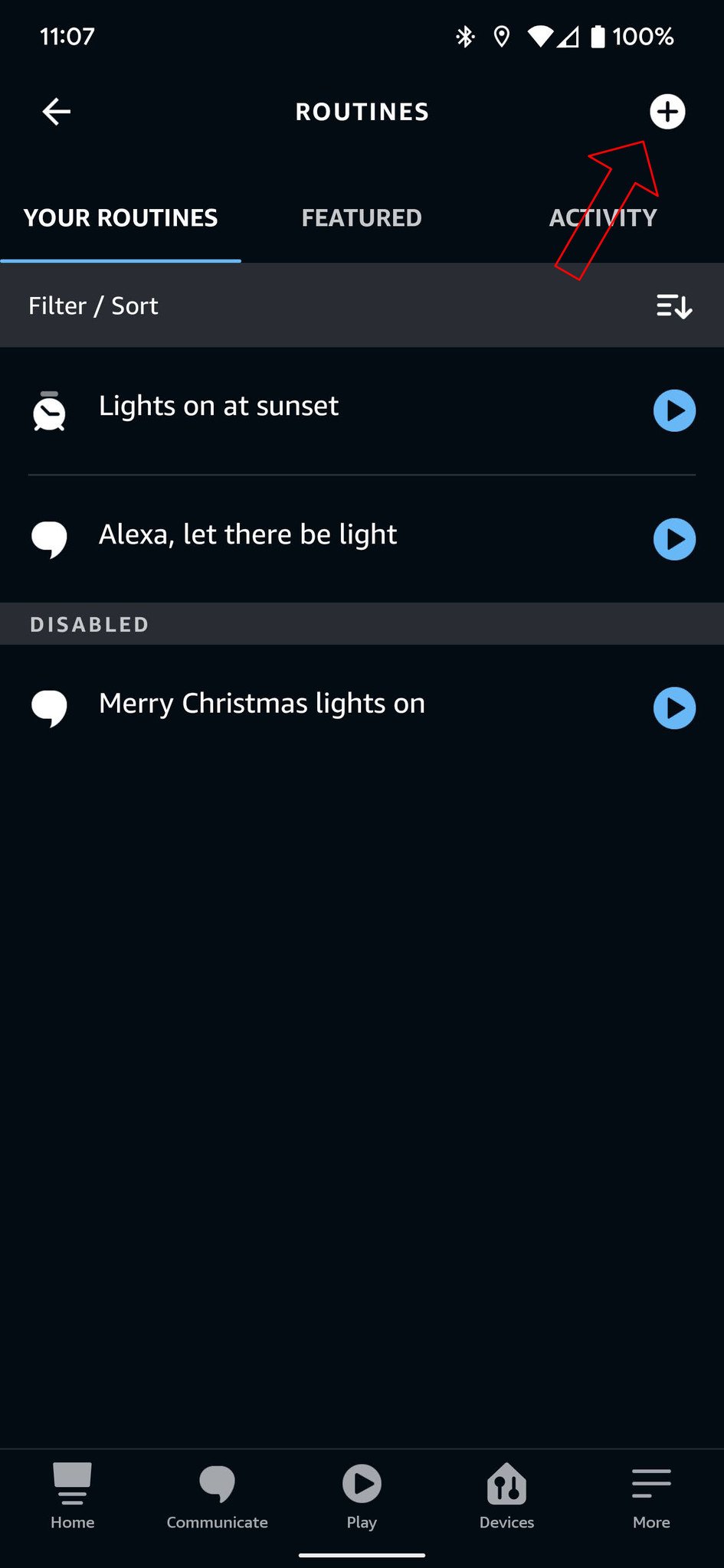 Routine sonore de capture d'écran de l'application Alexa