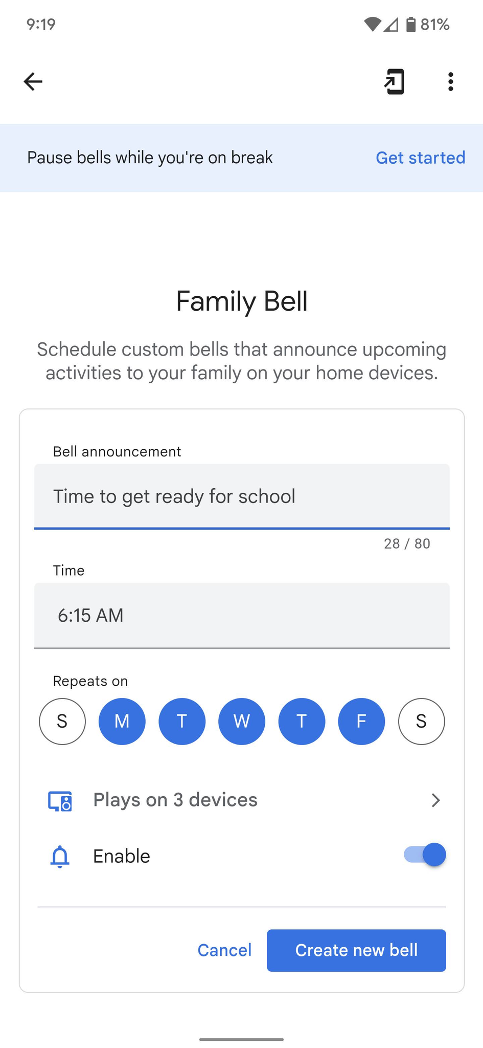 Google Family Bell Screenshot