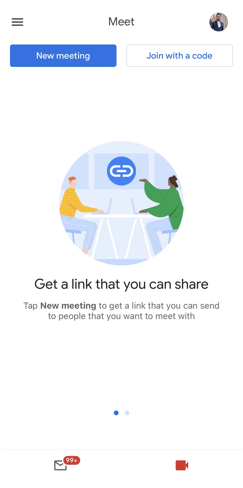 Guia Google Meet no aplicativo Gmail.