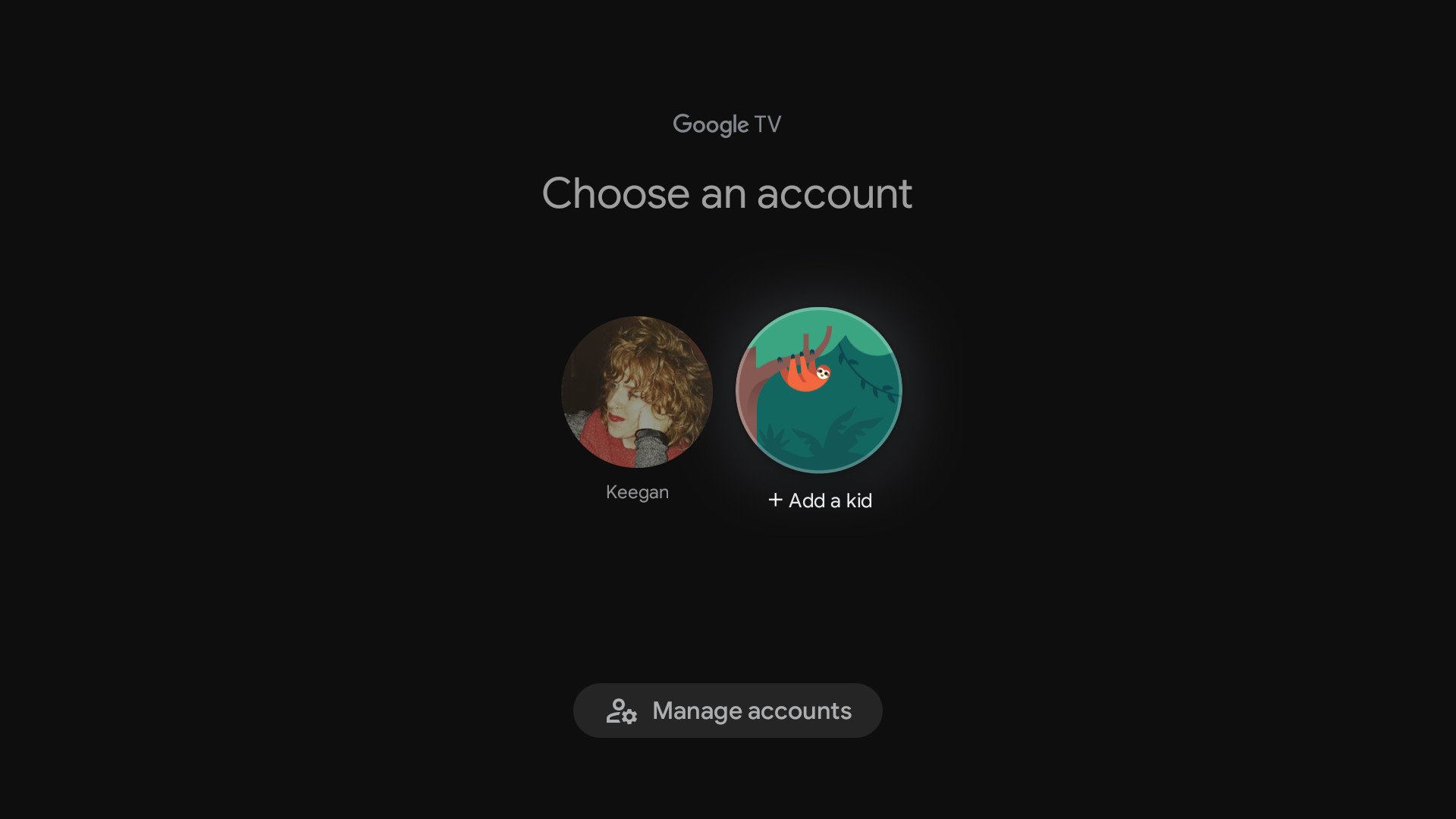 Google TV Choose an account