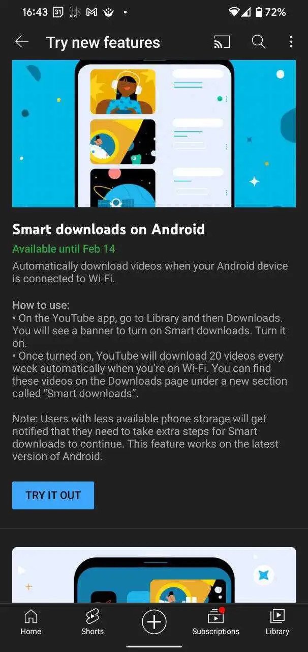 YouTube Smart Downloads Test