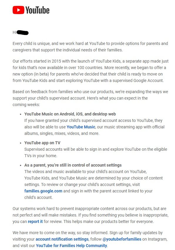 YouTube Supervised Accounts Notice