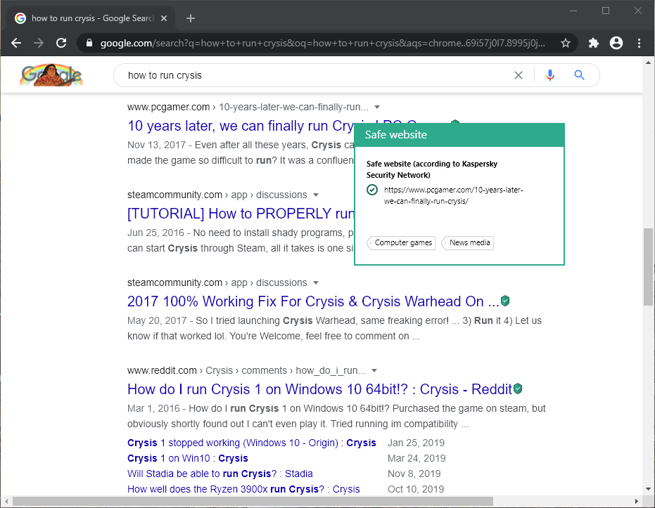 Kaspersky Chrome Extension Search screenshot