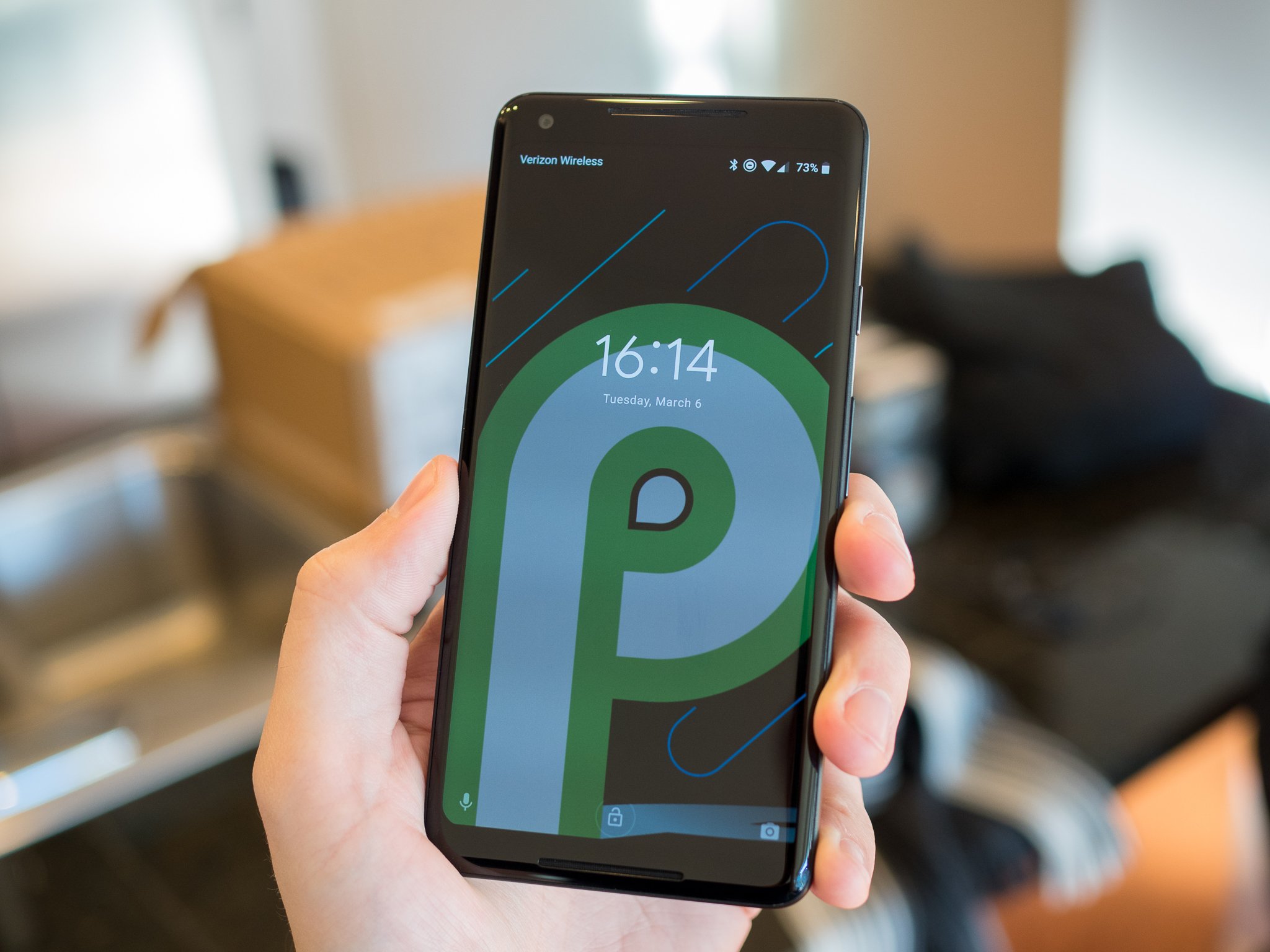 Android Pie logo on a Pixel 2 XL