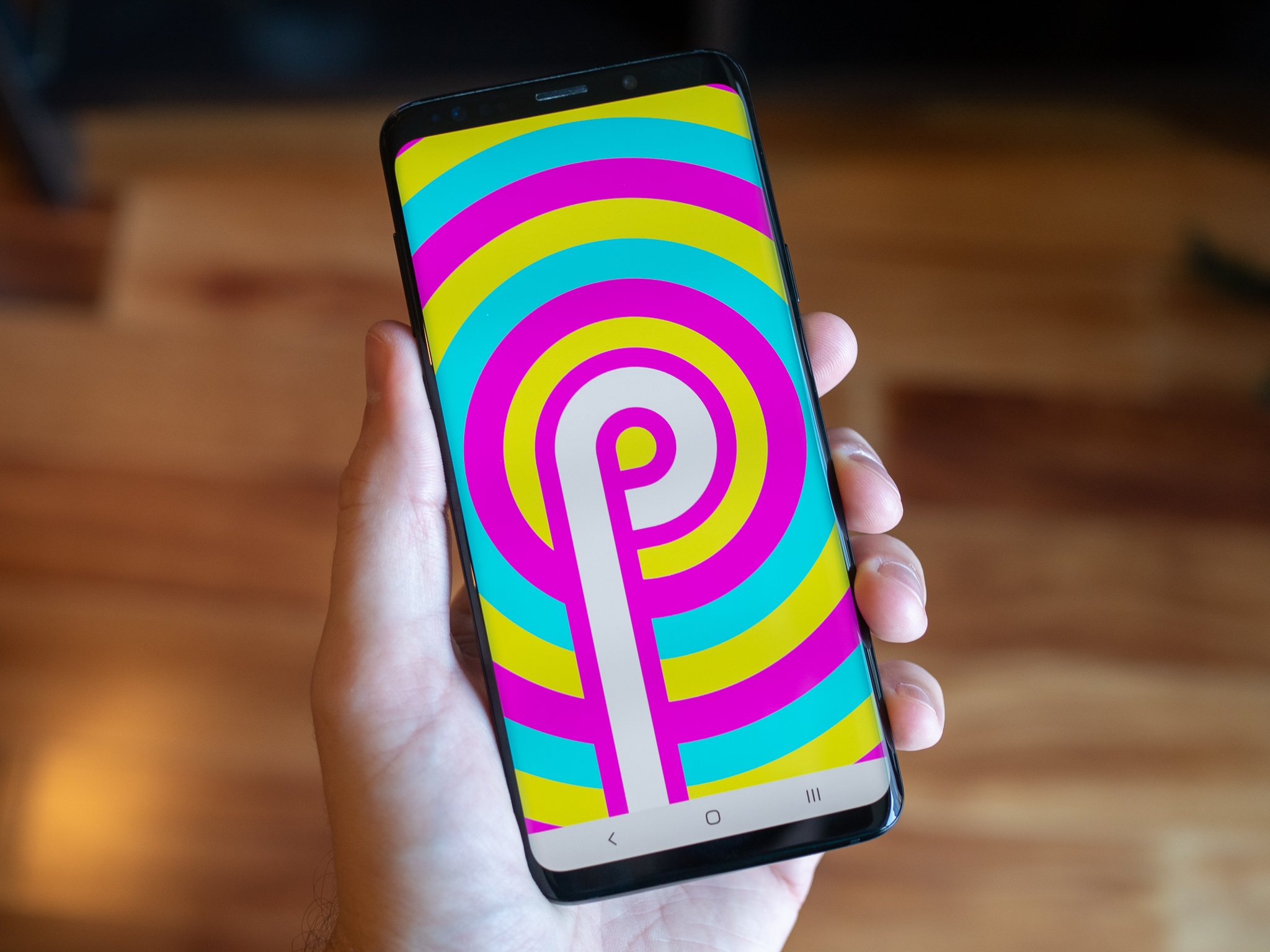 Android Pie logo on the Galaxy S9+
