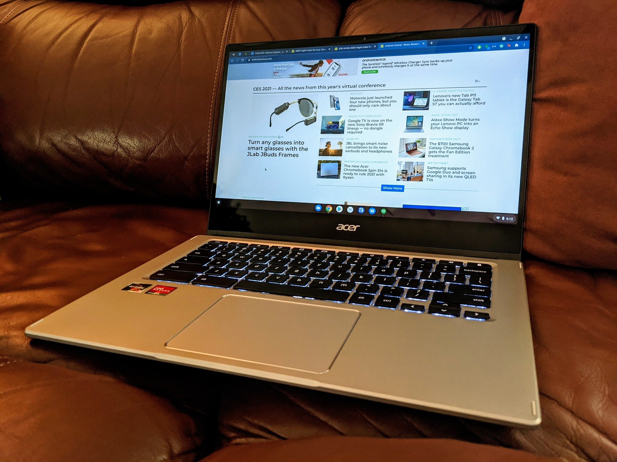 Acer Chromebook Spin 514 Leather Couch