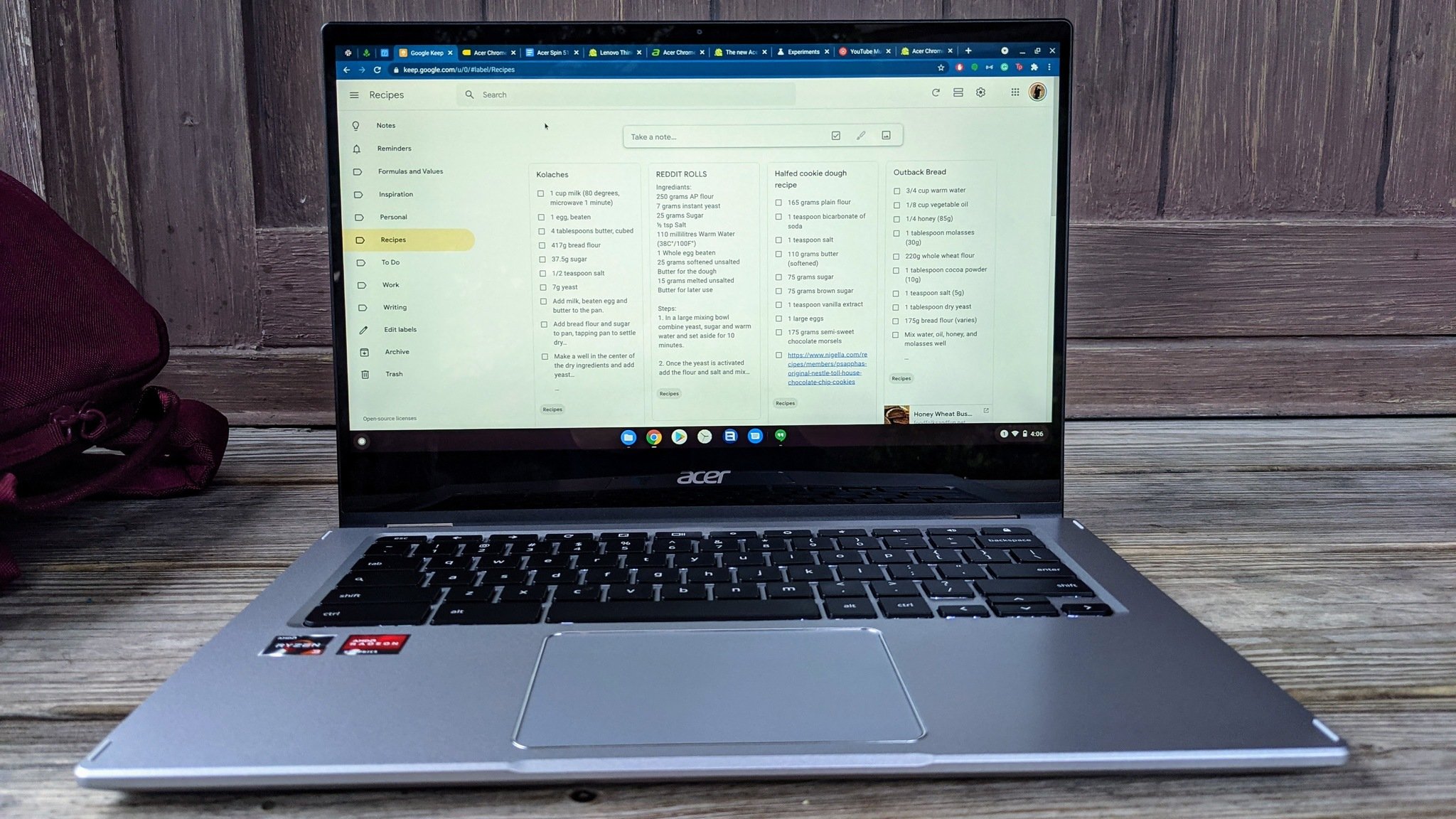 Google Keep on the Acer Chromebook Spin 514