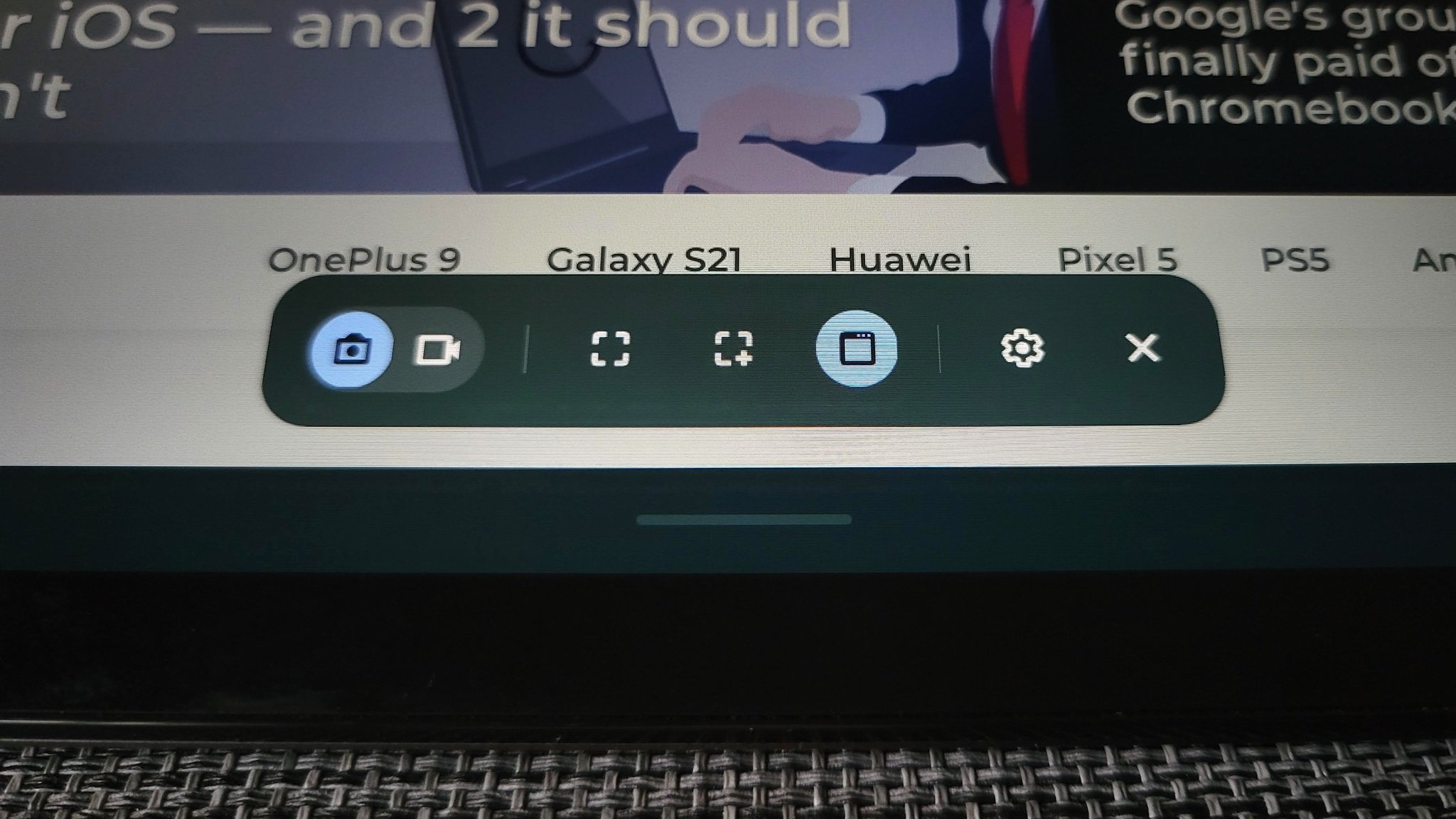 Screen Capture Bar on Chromebook