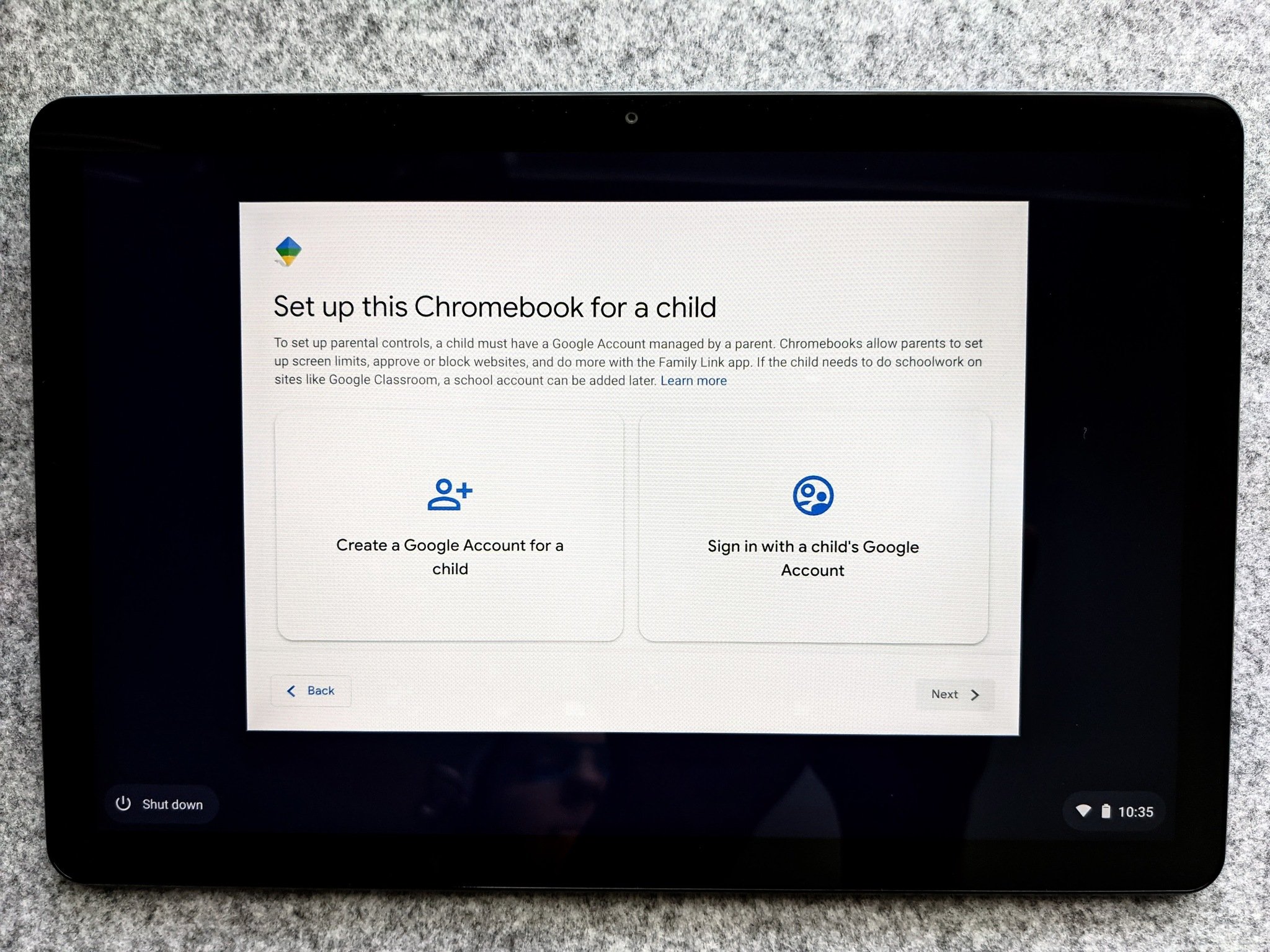 Chrome OS Child Setup Options