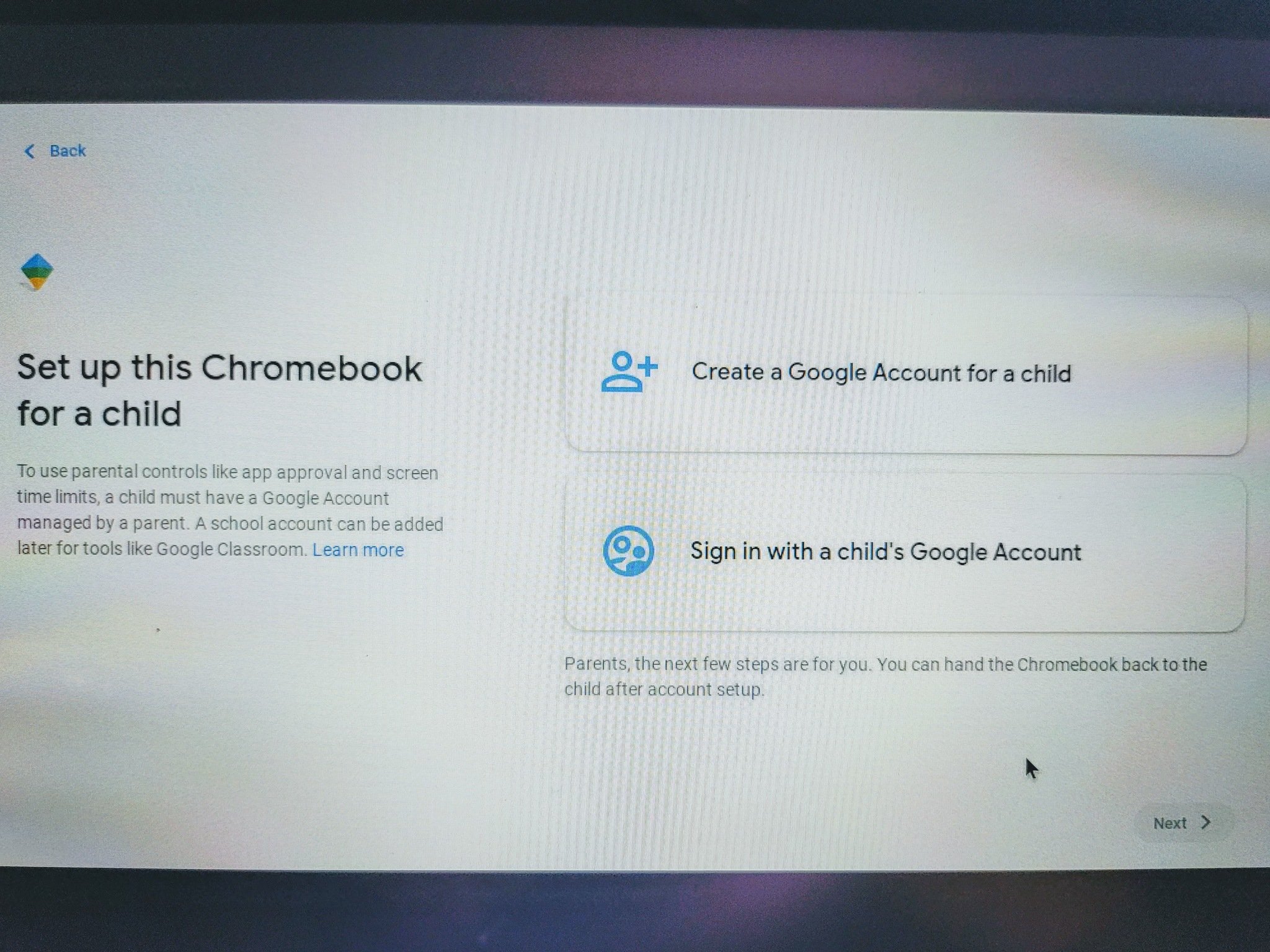 Chromebook Child Account Set Up
