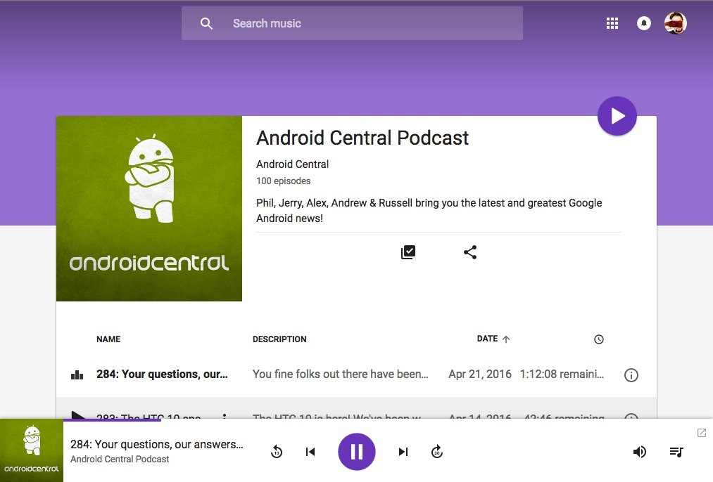 Google Play podcast playback on the web
