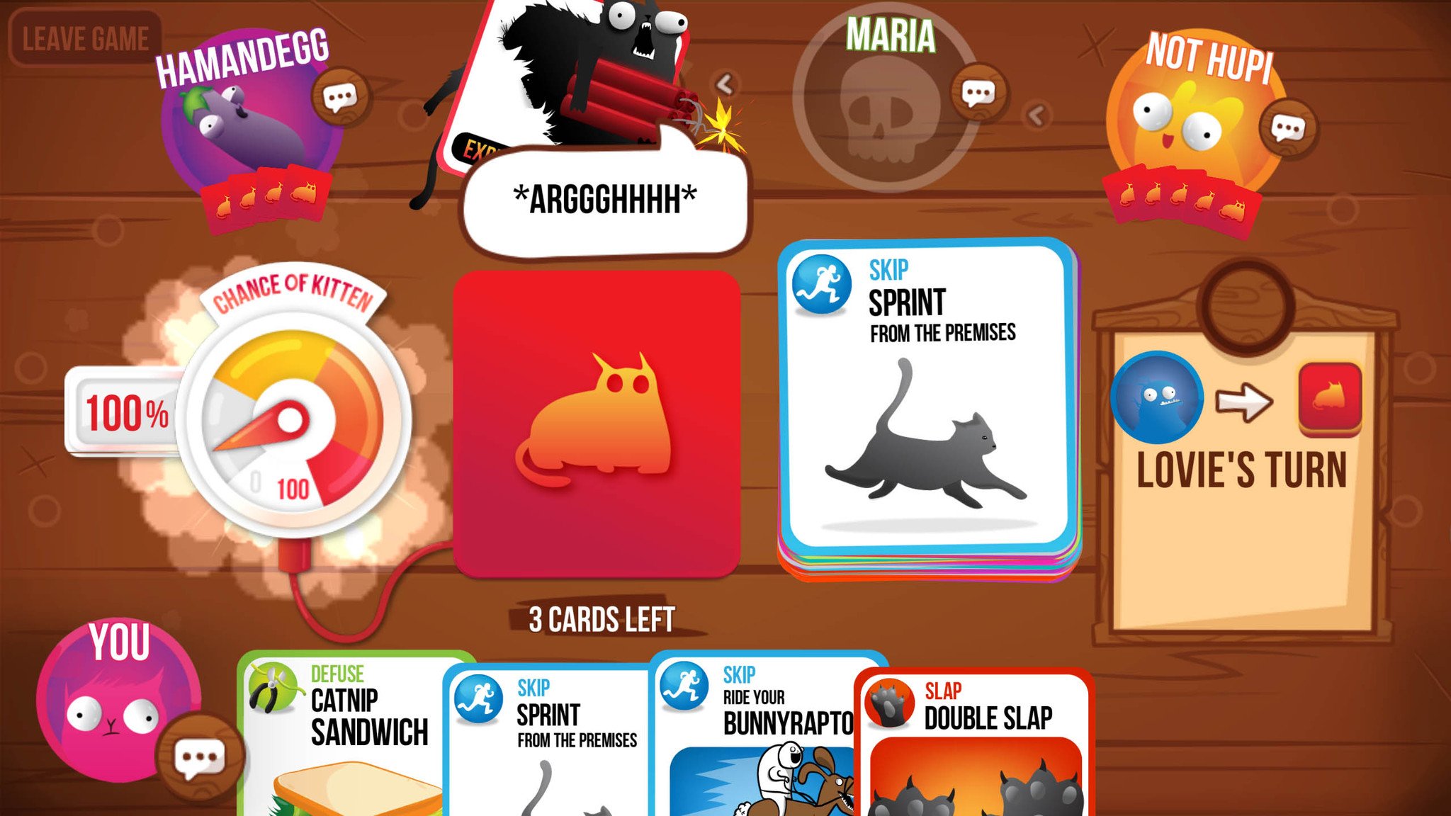 Exploding Kittens death card
