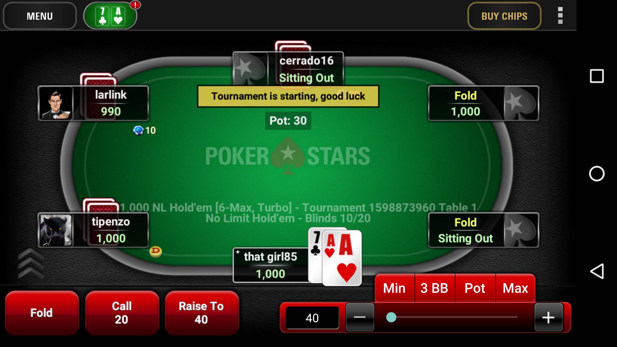 Poker Stars opening screen
