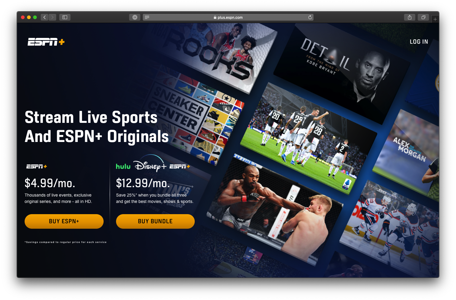 ESPN Plus home page