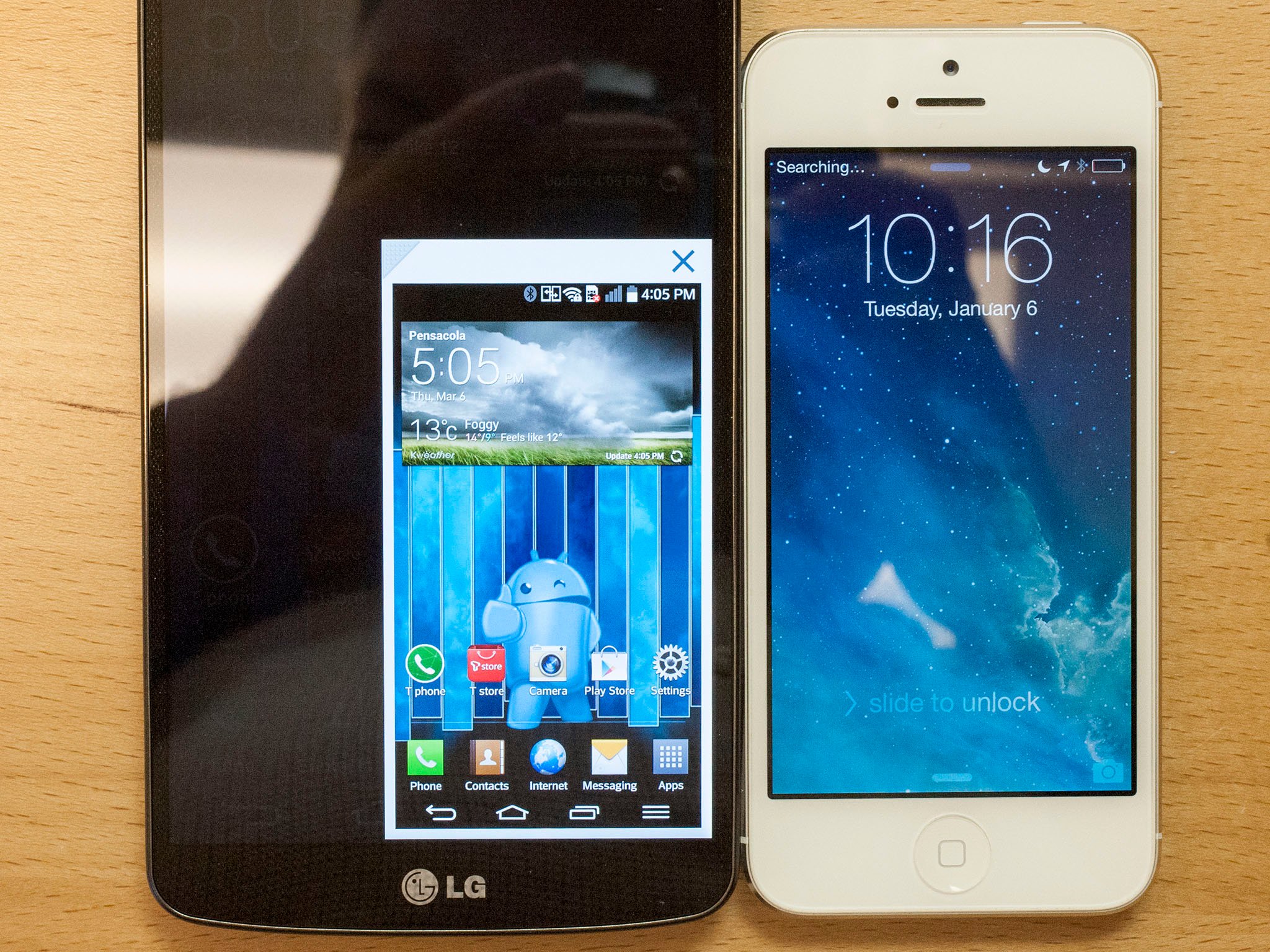 LG G Pro 2 Mini View and an iPhone 5