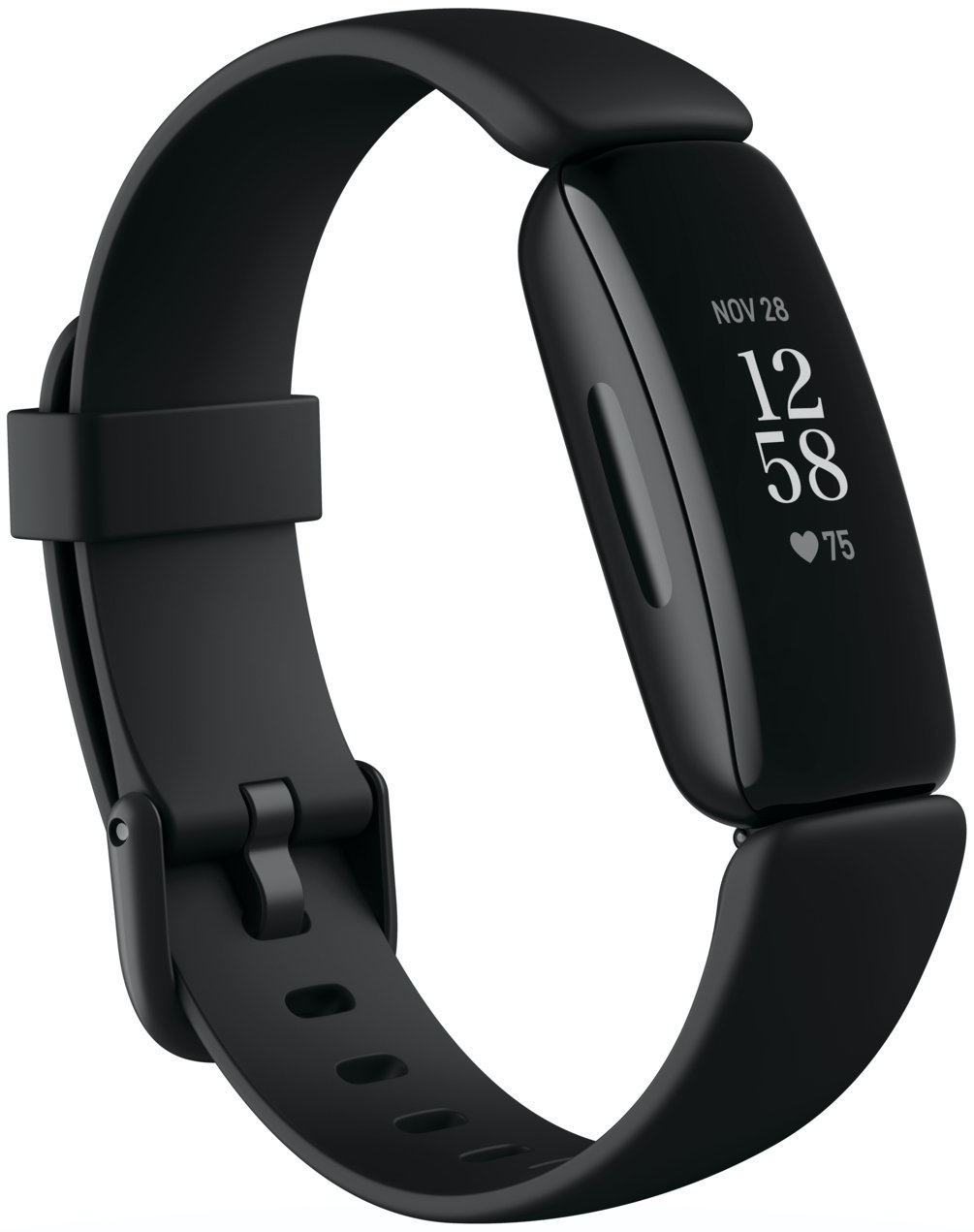 Representación del producto Fitbit Inspire 2, vista 3QTR, en negro.