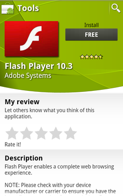 Adobe Flash 10.3 available in the Android Market
