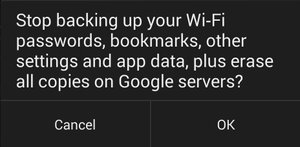Wifi backup message