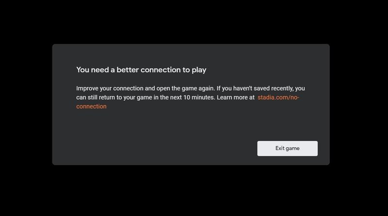 Google Stadia Connection Issue Screenshot