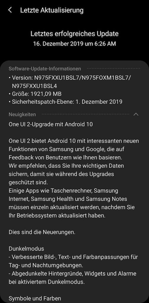 Galaxy Note 10 Kararlı Android 10 Güncellemesi