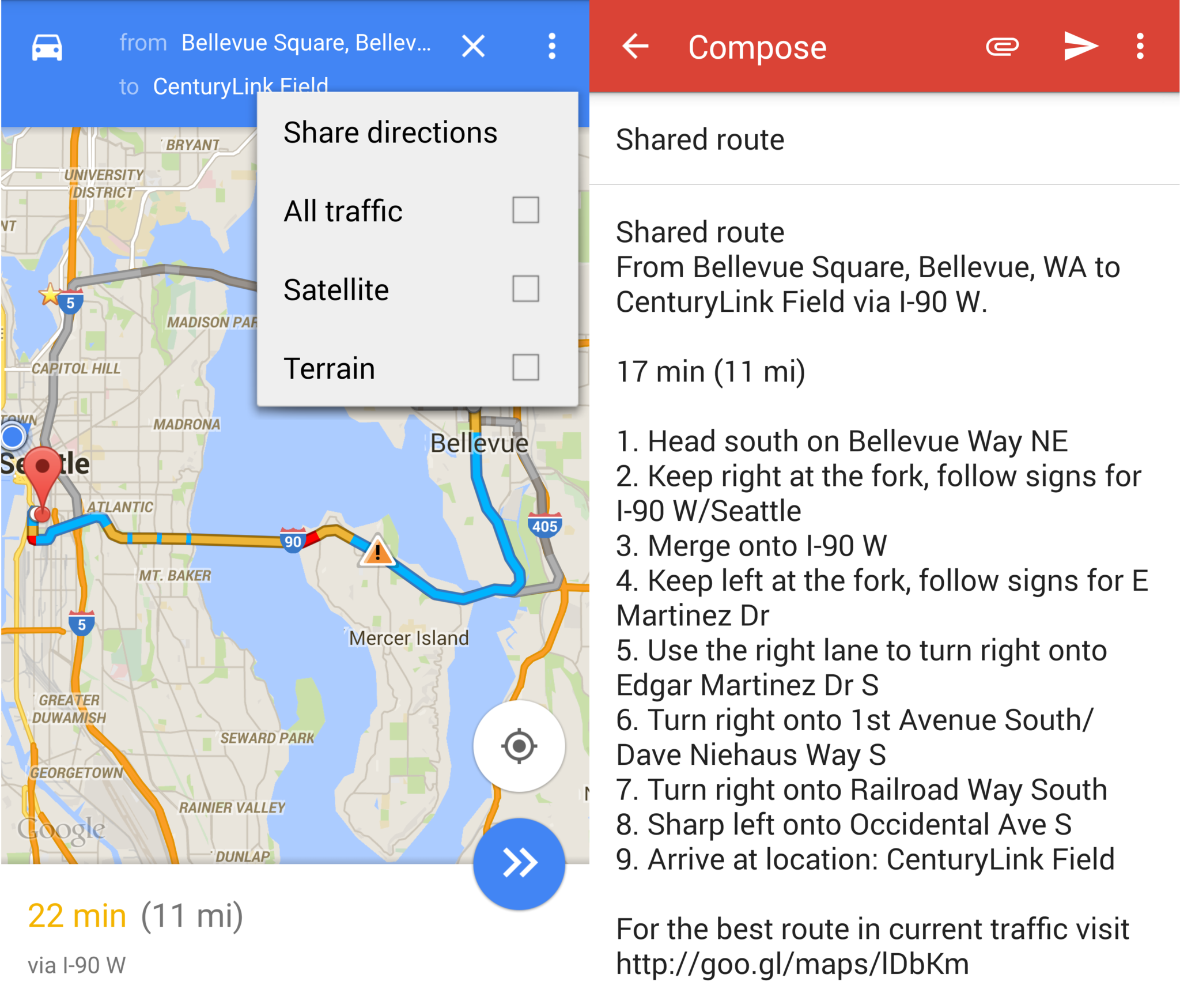 how to share directions in google maps