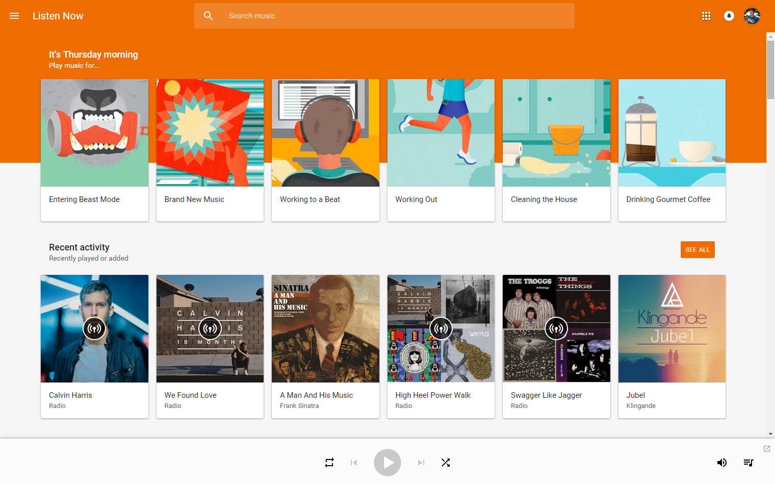 Interface Google Play Music