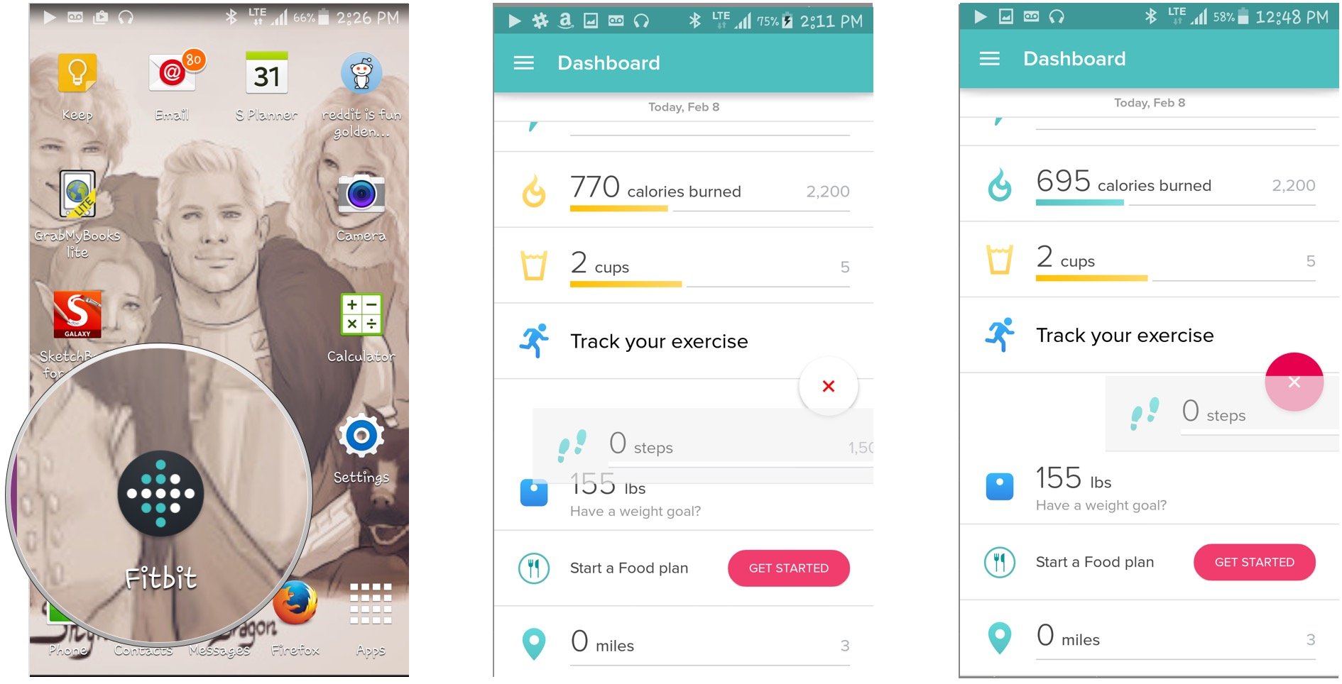 the Dashboard in Fitbit for Android 