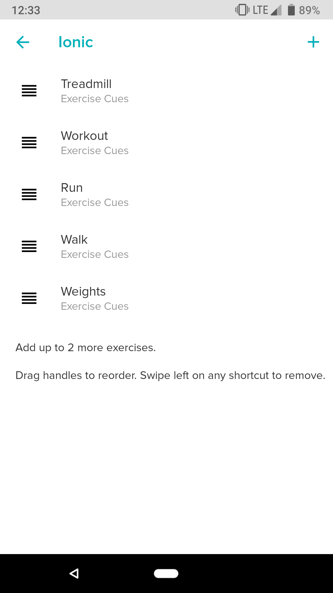 How to change exercise shortcuts on 